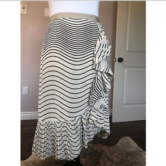 TORY BURCH Mock Wrap Mid Calf Striped Skirt SZ 2